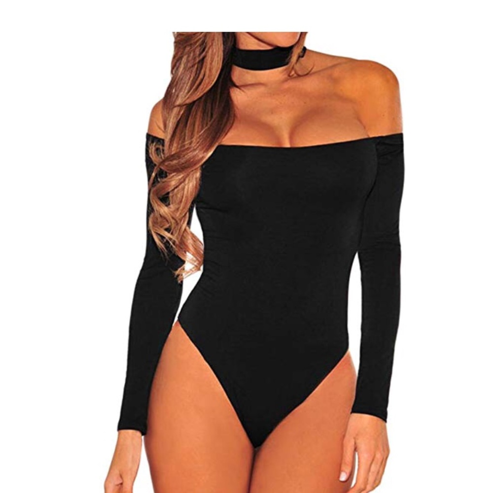 Sexy black long sleeve bodysuit